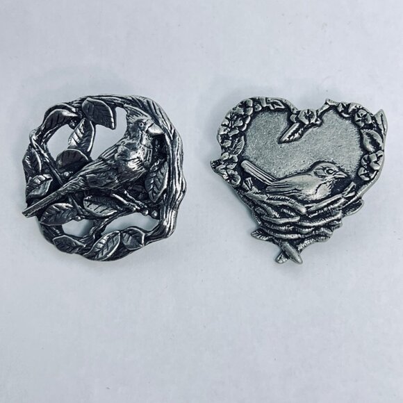 Lot Of 2 Birds & Blooms Pewter Bird & Flower Themed Pin (751) - Picture 1 of 6